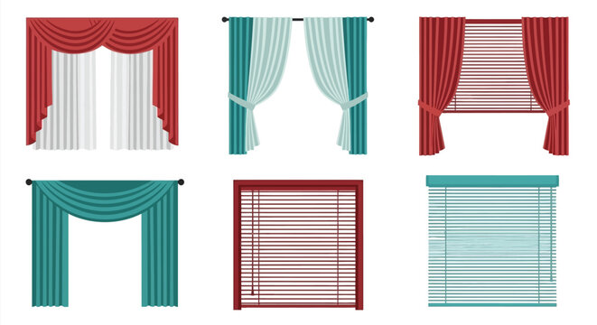 Collection of window coverings curtains drapes and blinds illustrations