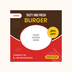 Obraz premium Tasty and Fresh Burger Promotional Banner Social Media Post Design Template