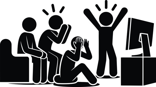 Office chaos with frustrated and ecstatic employees at workstations.