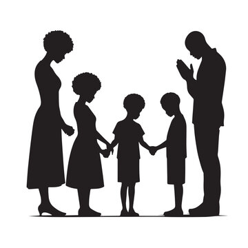 Black Family prayer Silhouette Vector, High Quality Illustration on White Background