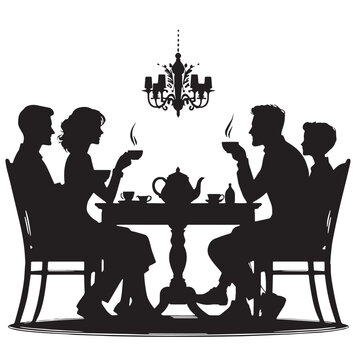 Black Evening tea family Silhouette Vector, High Quality Illustration on White Background