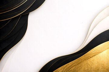 黒と金の高級感ある抽象ウェーブ背景素材 横長コピースペース付き