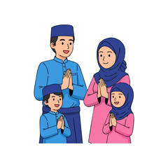 Obraz premium A family of four praying together in a harmonious unity and devotion illustration