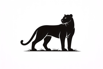 Obraz premium An elegant and powerful black cat silhouette, symbolizing strength, agility, and the untamed spirit of the wild, standing majestically on a patch of stylized grass
