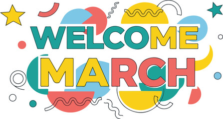 Happy March Greetings with Colorful Abstract Shapes and Fun Decorations © Donjuan Studio