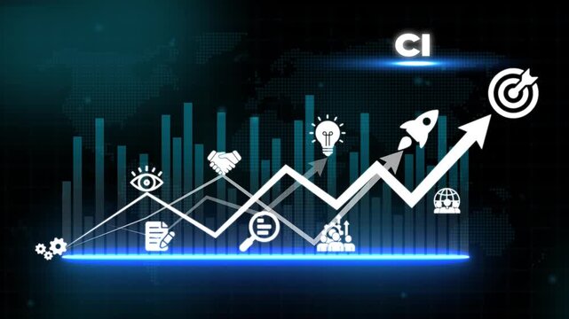 Business Growth Concept with Infographic and C I on Dark Background with Blue Accents company intelligence