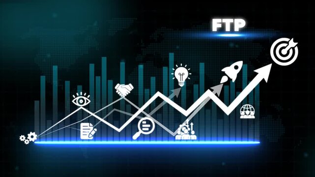 Business Growth Concept with F T P File Transfer Protocol and Graphs chart
