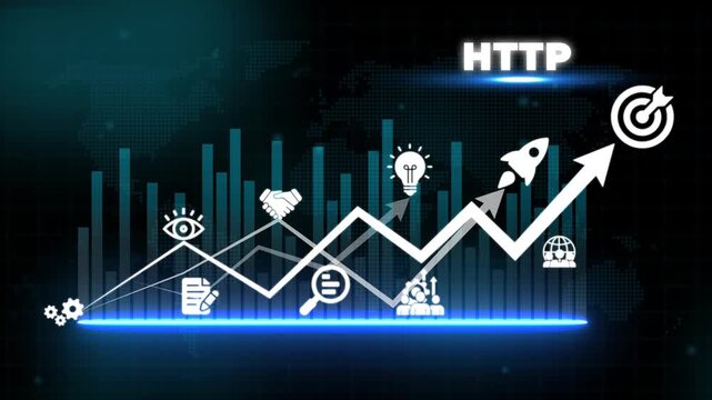 Business Growth Infographic with H T P Symbols and Graphs HTTP chart