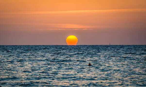 Sunset over Mediterranean Sea in Tel Aviv city, Israel