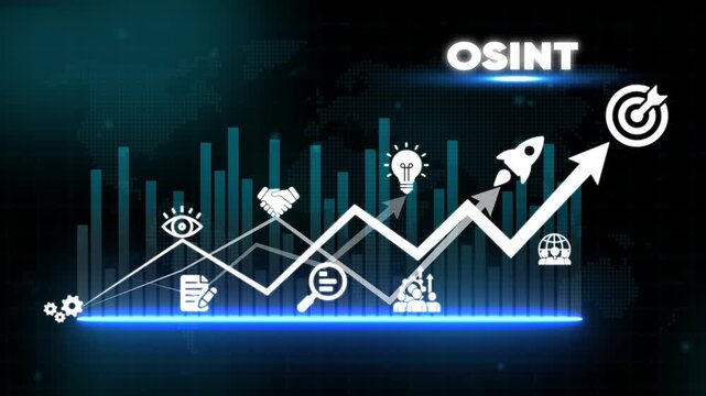 O S I N T Concept with Infographic and Growth Chart on Dark Background OSINT open source intelligence