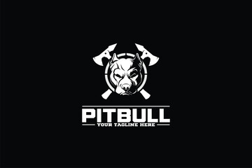 Fototapeta premium Pitbull head with cross axe style vector image template