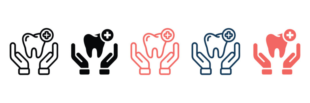 Dental care icon illustrating tooth health, oral hygiene, dental treatment symbols, toothbrush and floss elements, medical dentistry concepts
