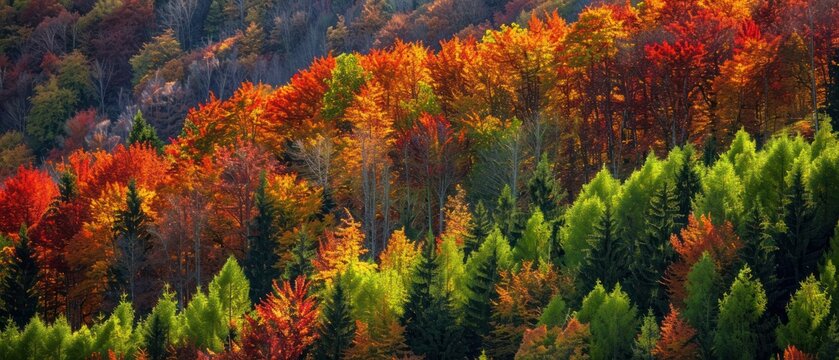 autumn trees in a forest color on hill mountain seasonal