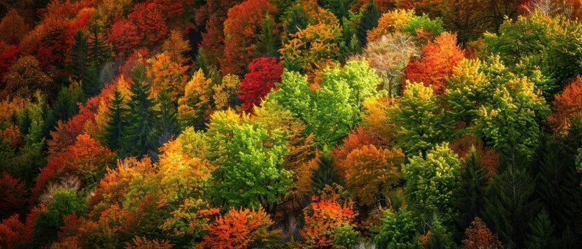 autumn trees in a forest color on hill mountain