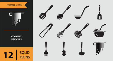 Cooking Utensils. Strong Filled Kitchen Utensils Icons for Restaurant and Home Cooking