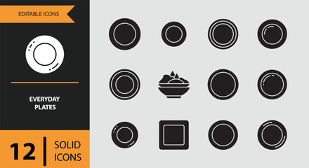 Everyday Plates. Solid Household Plate Icons for Professional Dining and Culinary Presentations