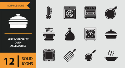 Misc and Specialty Oven Accessories. Filled Baking and Oven Accessory Icons for Bakery and Kitchen