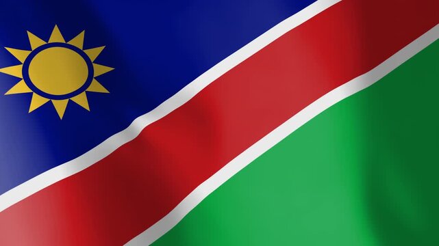 Flag of Namibia animated background. Symbol of the Namibian nation and the culture. Waving flag in the wind footage. Looping video of the national flag.