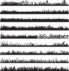 Obraz premium Grass field border isolated on white background. Silhouette garden grass lawn horizontal elements vector illustration