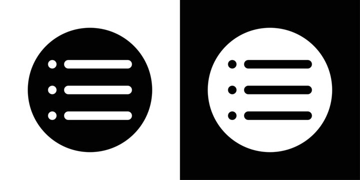 Menu icon in solid fill style, shown in black on white and white on black background. Ideal for navigation bars, app drawers, and website interface menus.