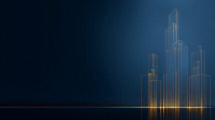 Fototapeta premium Abstract Cityscape: Glowing Outlines on Dark Blue for a Modern and Futuristic Architectural Vision - Skyline Illustration for Business, Technology & Design