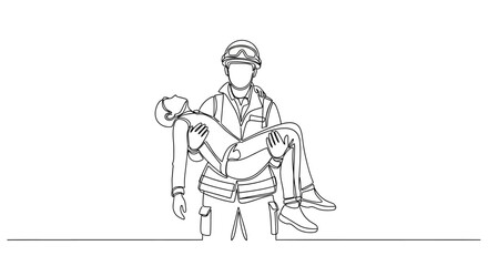 Obraz premium Rescuer Carrying Injured Person, Emergency Rescue, First Aid, Safety Concept