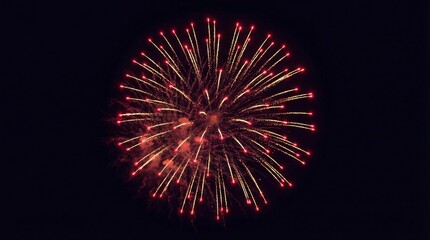 Fototapeta premium Firework burst in red and gold colors against dark night sky for U.S. Independence Day 