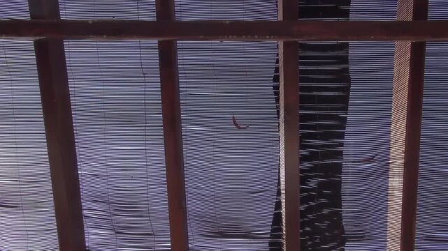 Thatch arbor leaf strips texture peaceful relaxing vacation afternoon sky straw