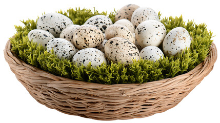 high-resolution image of a basket of pastel Easter eggs on pure white 