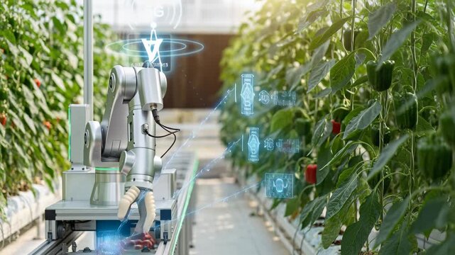 Autonomous robotic arm harvesting ripe red bell peppers in greenhouse using sensors for autonomous agriculture and precision harvesting