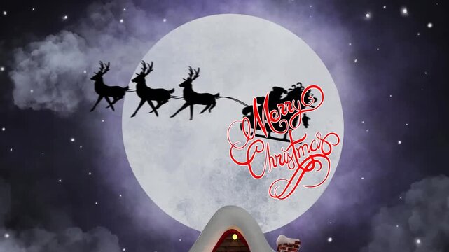 Christmas banner with Santa in sleigh celebrates tradition.