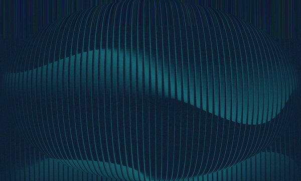 Dark Teal Abstract 3D Background with Vertical Ribbed Texture and Wavy Cyan Highlights