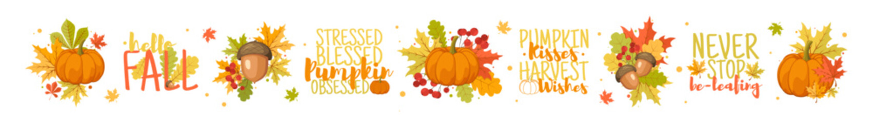 Set of autumn foliage and inspirational fall signs. Vector illustration © Julia Bilevych