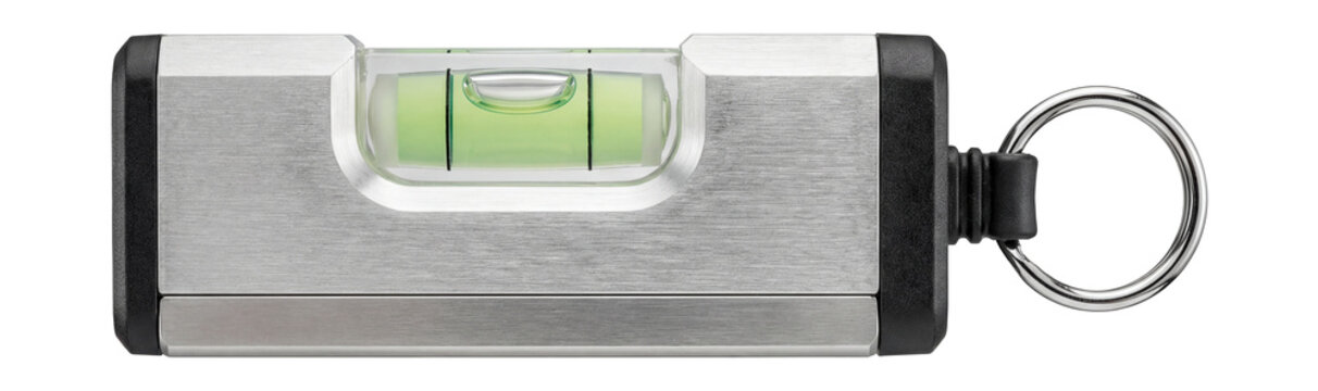 Magnetic pocket level with a keychain attachment.