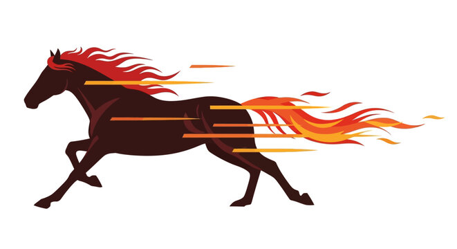 Vector illustration of a horse with fiery mane and tail, symbolizing the Year of the Fire Horse in traditional Chinese design for the 2026 Chinese New Year event.