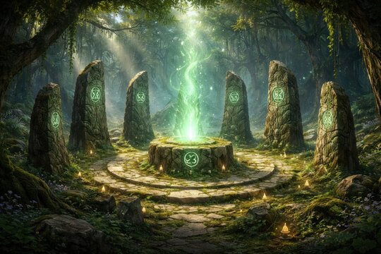 Mystical forest stone circle magic