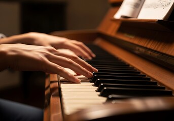 Fototapeta premium Fingertips gracefully dancing across the grand piano's ivory keys