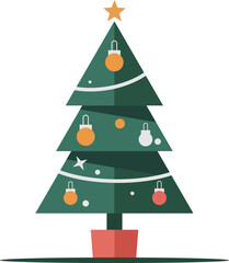 Flat Design Christmas Tree with Ornaments and Star