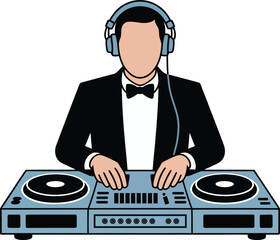 Professional DJ in Tuxedo Mixing Music on Turntables