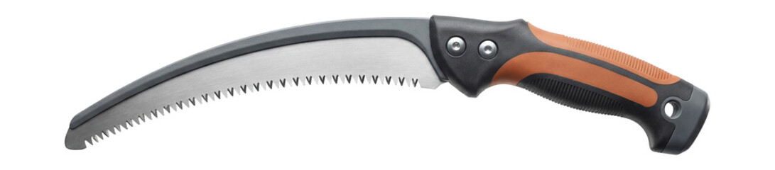 Obraz premium Pruning saw with a curved blade and rubberized grip.
