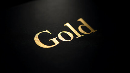 Gold Text on Black Background Close Up: Luxurious, Elegant Design Element for Finance, Investment and Value Concepts. High Contrast, Shallow Depth of Field
