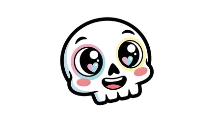 Fototapeta premium Cute Kawaii Skull with Heart Eyes and Colorful Accents