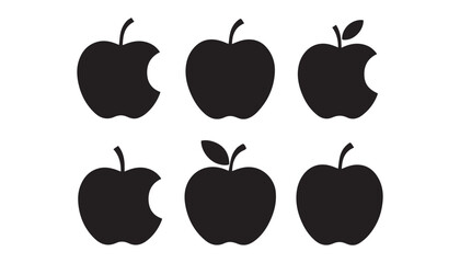 black color Apples fruits set of silhouette vector illustration, solid white background