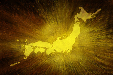黄金の国にジパングを象徴する金色のに輝く日本列島地図を配した後光射す絢爛豪華な屏風絵風イラスト