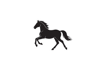 Black silhouette of a horse running, isolated on white, showing powerful movement and equestrian spirit