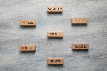 Business and motivation words on wooden blocks. Business. Growth. Success