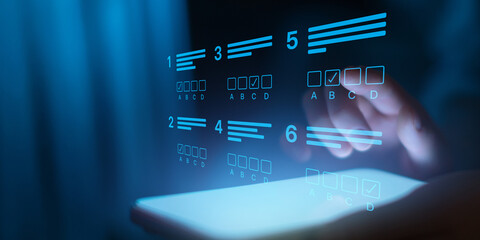 Online digital testing interface showing interactive assessment and answer selection. © Artemii Sh