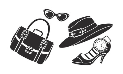 Naklejka premium Womens fashion accessory silhouette icon collection for boutique and online shop vector illustration, easily editable.