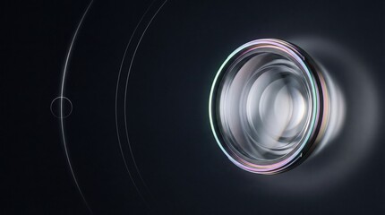 Macro lens closeup in a dark cinematic studio, high detail photograph of camera optics