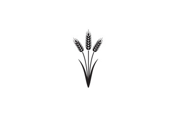 Fototapeta premium Black silhouette icon representing three stalks of wheat with leaves, symbolizing agriculture and harvest